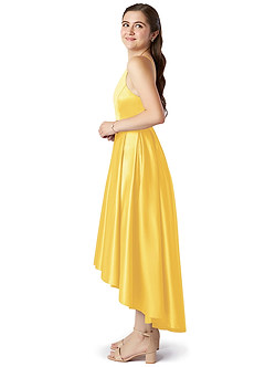 Azazie Jemima A-Line Matte Satin Asymmetrical Junior Bridesmaid Dress with Pockets image3