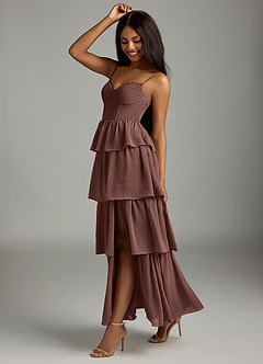 Azazie Kaiden Vestidos de madrinha de casamento Vestido Café Expresso de Chiffon de Linha A com Decote em coração image4