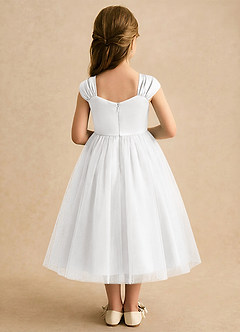 Azazie Yosemite Abiti da Ragazza di Fiori Abito Principessa in Tulle Scollo a Cuore Bianco image2