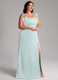 Azazie Frostine Bridesmaid Dresses Mist A-Line Bow Stretch Satin Dress image11