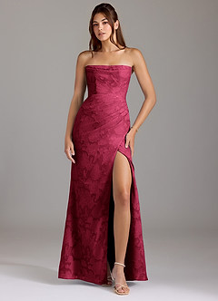 Azazie Leonis Bridesmaid Dresses Burgundy Sheath Strapless Floral Burnout Convertible Dress image1