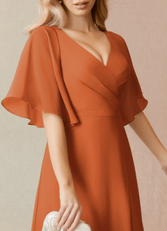 Azazie Cierra Bridesmaid Dresses Cinnamon A-Line V-Neck Chiffon Dress image7