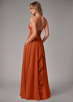 Azazie Amalia Robes de demoiselle d'honneur Robe Trapèze en Mousseline de soie Plissée Orange Brûlée image2