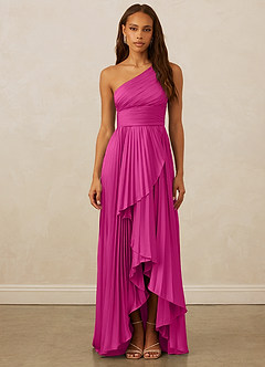 Christian Siriano Bridal for Azazie 1008 Robes de demoiselle d'honneur Robe Trapèze en Satin extensible Ue épaule Fuchsia image1