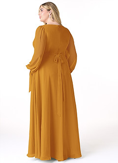 Azazie Leonia Bridesmaid Dresses Butterscotch A-Line Long Sleeve Chiffon Dress image9