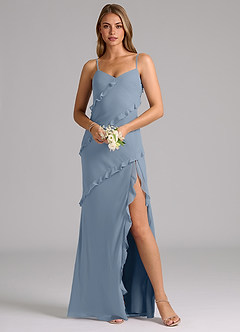 Azazie Nancie Bridesmaid Dresses Dusty Blue Mermaid Ruched Chiffon Dress image8