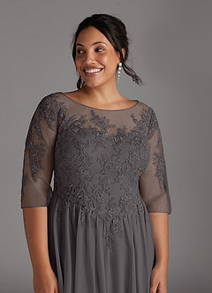 Azazie Harriet Mère de la mariée Robes Robe Trapèze en Maille Dentelle en forme d'anneau Gris Acier image12