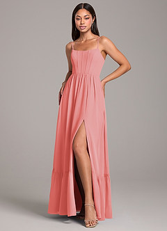 Azazie Kailee Robes de demoiselle d'honneur Robe Trapèze en Mousseline de soie avec poches Corail image5