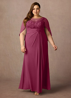 Azazie Hera Mother of the Bride Dresses Mulberry A-Line Lace Capelet Chiffon Dress image6