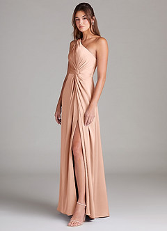 Azazie Brooke Brautjungfernkleider A-Linie One-Shoulder Stretch-Satin Kleid Roségold image5