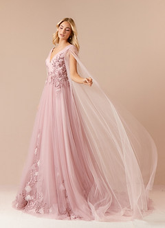 Azazie Seraphine Wedding Dresses Vintage Mauve Blushing Pink A-Line Sequins Tulle Dress image3