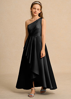 Azazie Taffy Girl vestidos de niña de las flores Vestido de Negro de Satin Mate de Corte En A con Encaje image1