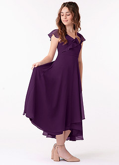 Azazie Posie Junior A-Linie Gestreift Chiffon Kleid Traube image3