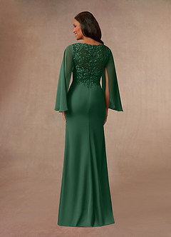 Azazie Perry Mère de la mariée Robes Robe Sirène en Mousseline de soie Col V en dentelle Vert Foncé image3