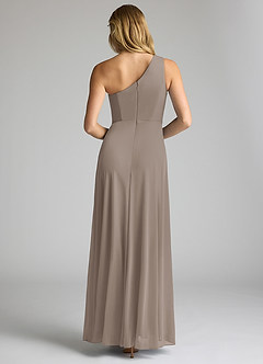 Azazie Brooke Robes de demoiselle d'honneur Robe Trapèze en Maille Ue épaule Taupe image5