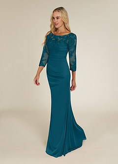 Azazie Alisondra Mother of the Bride Dresses Ink Blue Sheath Scoop Lace Lace Dress image3