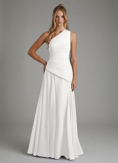 Azazie Holly Bridesmaid Dresses White A-Line Corset Chiffon Dress image1