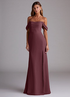 Azazie Saige Jurken voor bruidsmeisjes Converteerbaar Jurk van Chiffon met A-Lijn Off the Shoulder Sangria image3