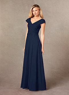Azazie Rosemarie vestidos de madre de la novia Vestido de Azul Marino Oscuro de Encaje de Corte En A image4