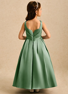 Azazie Audrey Robe Demoiselle D'honneur Fillette Robe Trapèze en Mat Satiné Plissée Matcha image2