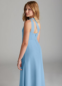 Azazie Maive Junior Steel Blue A-Line Pleated Chiffon Dress image6