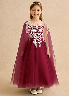 Azazie Dandelion Blumenmädchenkleider Ballkleid Spitze Kleid Burgunderrot image3