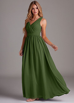 Azazie Kingsley Bridesmaid Dresses Olive A-Line Lace Chiffon Dress image4