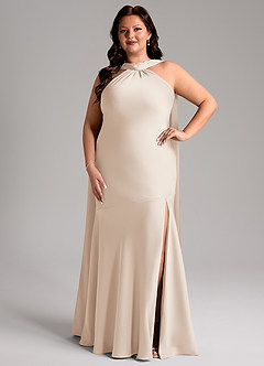 Azazie Kinsley Bridesmaid Dresses White Alabaster Mermaid Side Slit Stretch Satin Dress image8