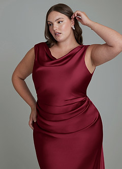 Azazie Kieryn Robes de demoiselle d'honneur Robe Sirène en Satin extensible Plissé Bourgogne image12