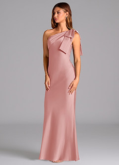 Azazie Yuanna Bridesmaid Dresses Powder Pink Mermaid One Shoulder Stretch Satin Dress image4