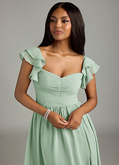 Azazie Anaya Bridesmaid Dresses Agave A-Line Pleated Chiffon Dress image6