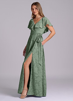 Azazie Lainey Bridesmaid Dresses Matcha A-Line with Pockets Floral Burnout Dress image6
