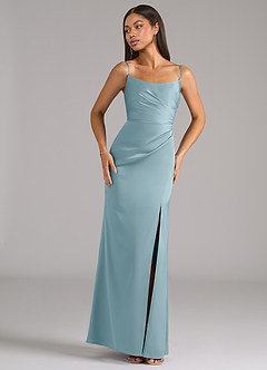 Azazie Marla Jurken voor bruidsmeisjes Converteerbaar Jurk van Stretch Satijn met Kolom Strapless Mystiek Blauw image7