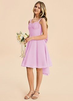 Azazie Arie Junior Vestido Rosa Caramelo de Gasa de Corte en A con Drapeado image5