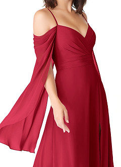 Azazie Cienna Jurken voor bruidsmeisjes Jurk van Chiffon met A-Lijn Off the Shoulder Scharlaken image6