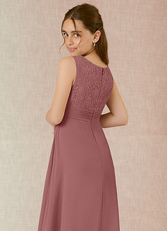 Azazie Snow Junior Jurk van Chiffon met A-Lijn Kant Woestijnroos image6