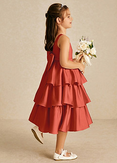 Azazie Margery Flower Girl Dresses Rust A-Line Bow Stretch Satin Dress image5