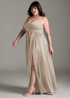 Azazie Alia Bridesmaid Dresses Frost A-Line Pleated Stretch Satin Dress image13