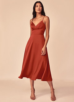 Azazie Dottie Bridesmaid Dresses Rust A-Line Stretch Satin Dress image3