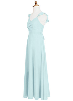 Azazie Emily Junior A-Linie Gestreift Chiffon Kleid Seegrün image7