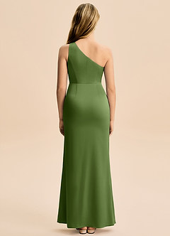 Azazie Akilah Junior Jurk van Stretch Satijn met Kolom Geplooid Jeneverbes image6