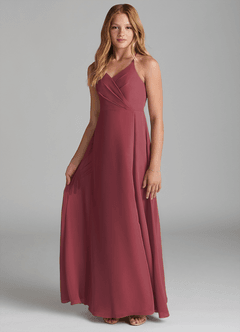 Azazie Davis Junior Jurk van Chiffon met A-Lijn Merlot image3