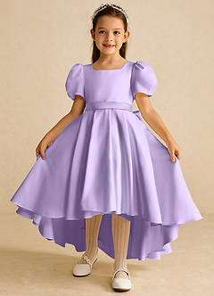 Azazie Zippy Flower Girl Dresses Lilac A-Line with Sleeves Matte Satin Dress image2