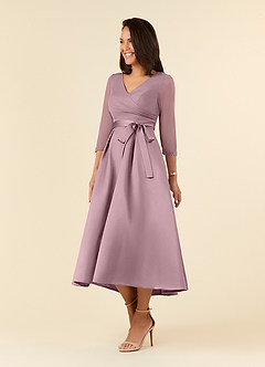 Azazie Maritza Mother of the Bride Dresses Dusty Rose A-Line Pleated Matte Satin Dress image2