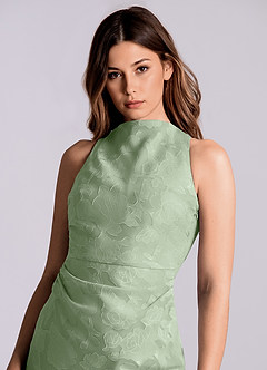 Azazie Evadne Final Sale Dusty Sage Sheath Pleated Floral Burnout Dress image6