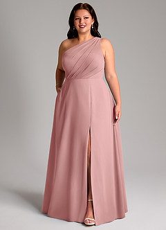Azazie Phaedra Abiti da Damigella Abito A-Line in Chiffon Monospalla Rosa Polverosa image4