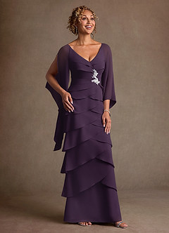 Azazie Arabinda 신부의 어머니 드레스 쉬스 셔링 쉬폰 플로어 길이 드레스 image1