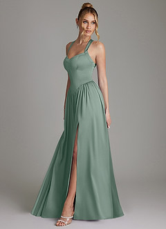 Azazie Francis Bridesmaid Dresses Silver Sage A-Line Corset Stretch Satin Dress image6