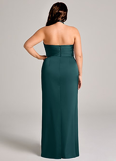 Azazie Jemma Bridesmaid Dresses Pine Sheath Pleated Stretch Satin Dress image12