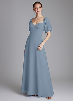 Azazie Fatima Bridesmaid Dresses Dusty Blue A-Line with Pockets Chiffon Dress image4